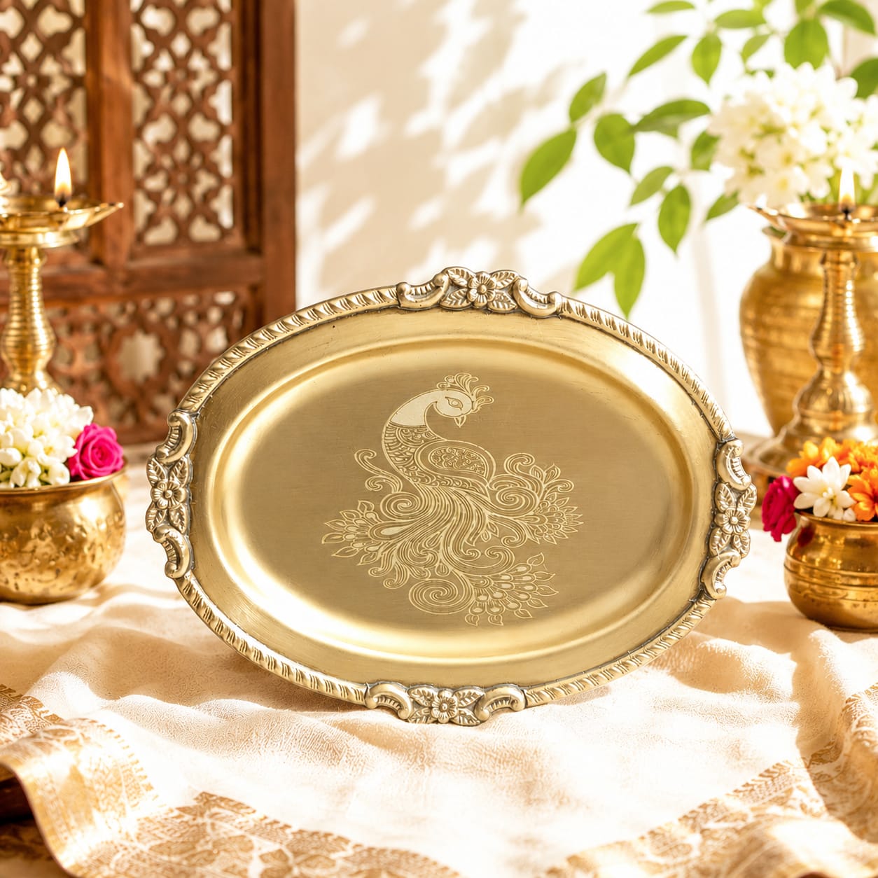 BR - 25 Brass Peacock Platter