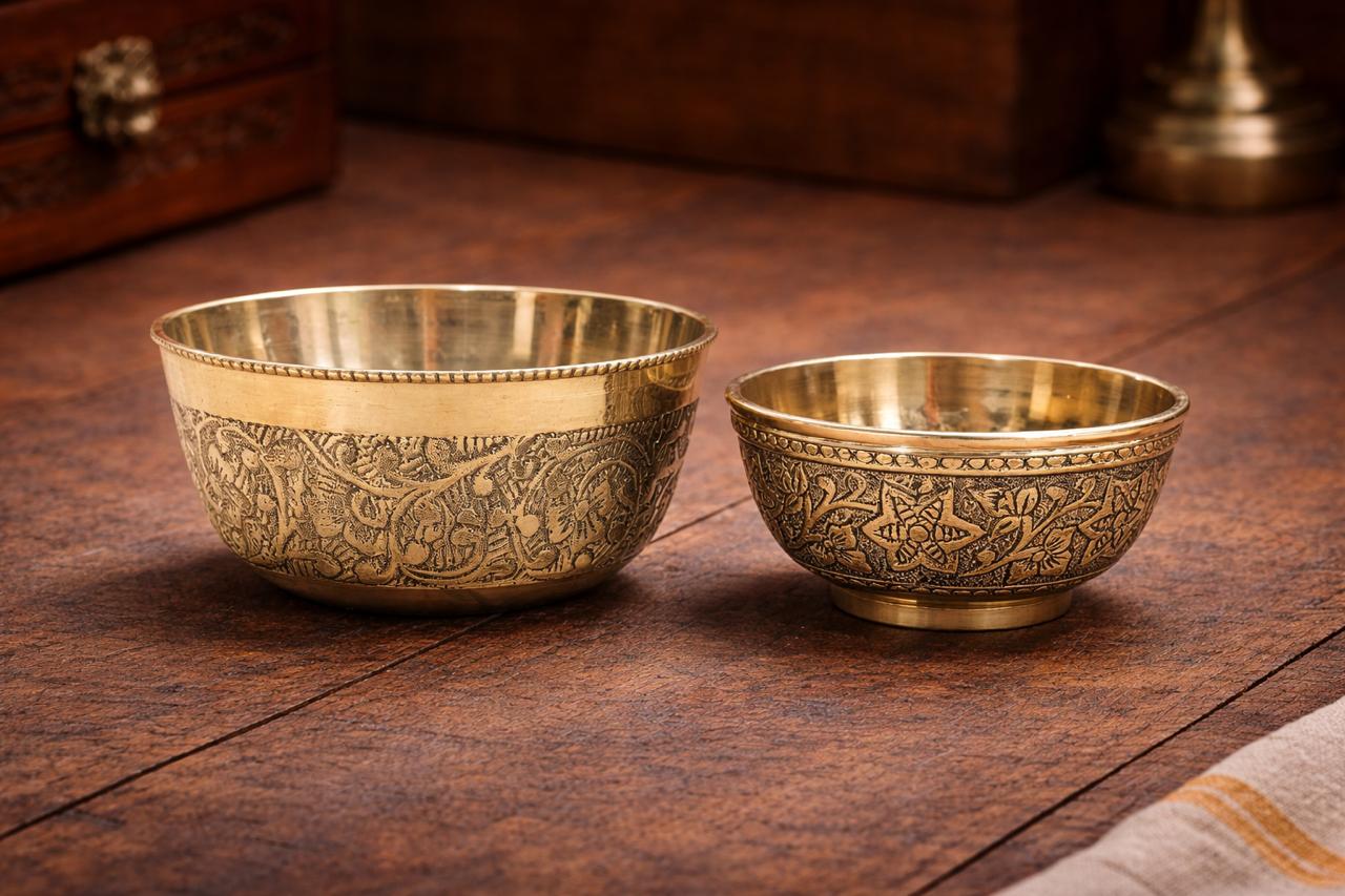 Brass Floral Pattern Bowls