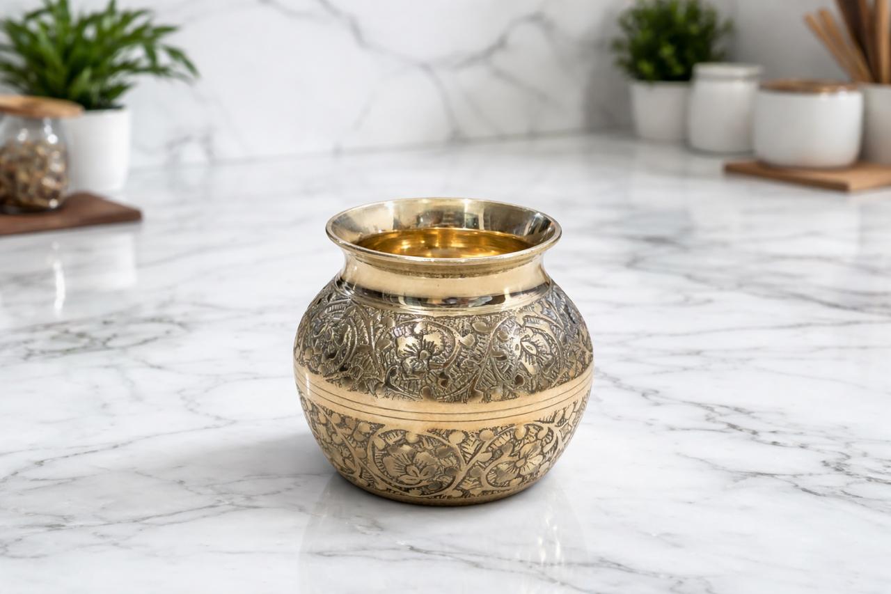 Embossed Antique Finish Brass Pot