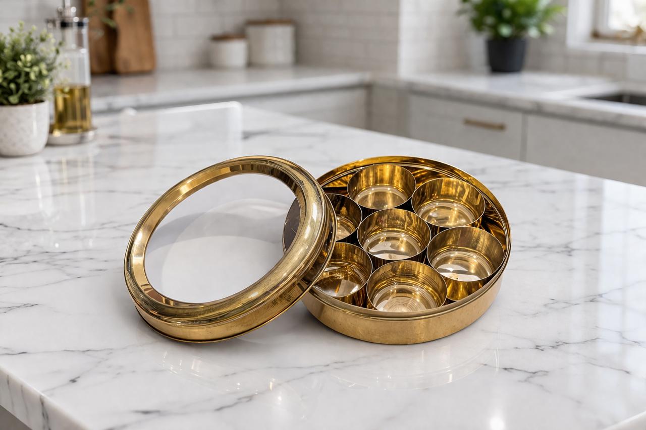 Brass Spice Box with Transparent Lid