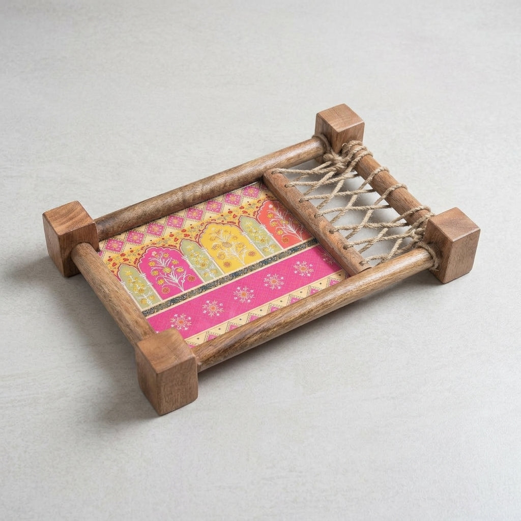 WP-1 Khatiya Pattern Wooden Snack Platter